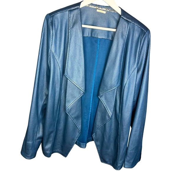 TanJay Vintage Blue Faux Leather Blazer Jacket Large - Picture 1 of 10